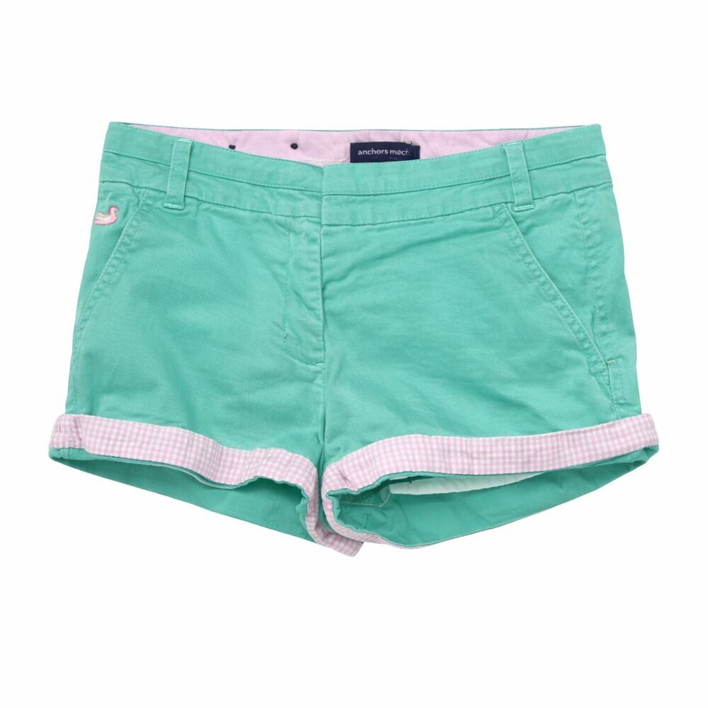 Southern Marsh Chino Shorts Size 0 Aqua Mint with Pink Cuffs Preppy Beach Resort